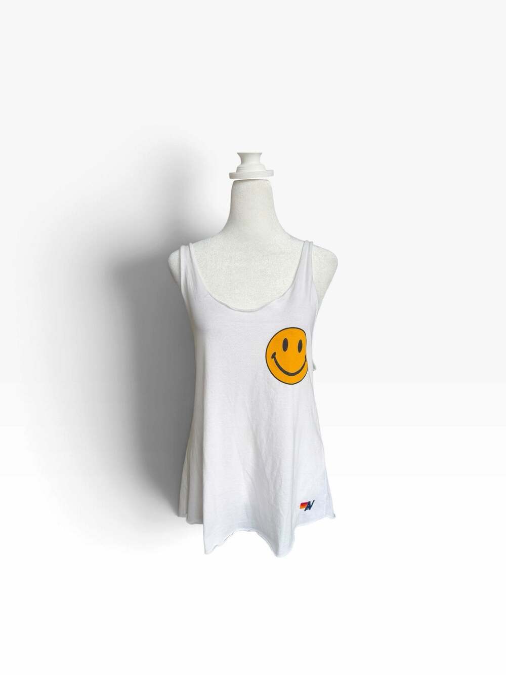 Aviator Nation White Smiley Face Graphic Scoop Neck Tank Top Sz Large
